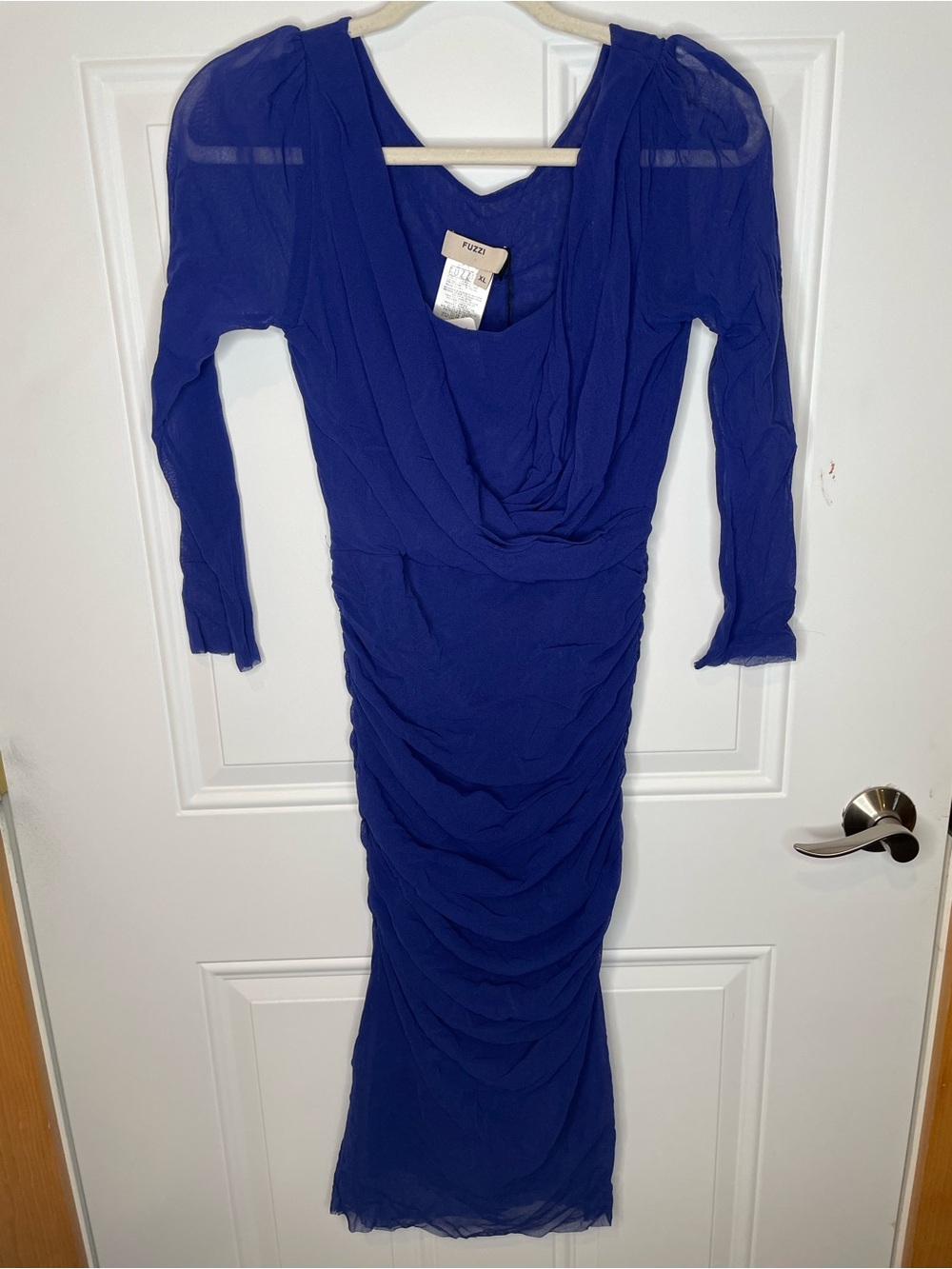 NWT Fuzzi Jean Paul Gaultier Royal Blue Long Sleeve Draped/Ruched Dress, XL! 🍁